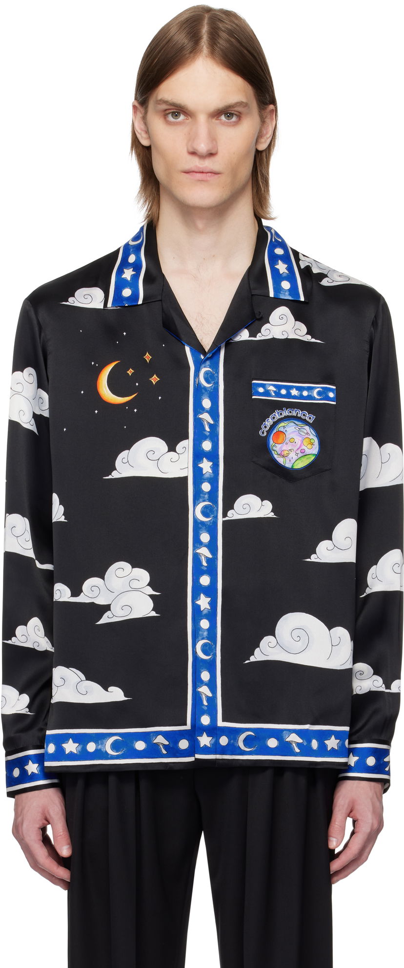 Košulja Casablanca Casablanca Open Spread Collar Silk Shirt Crna | U-MS25-SH-006-02