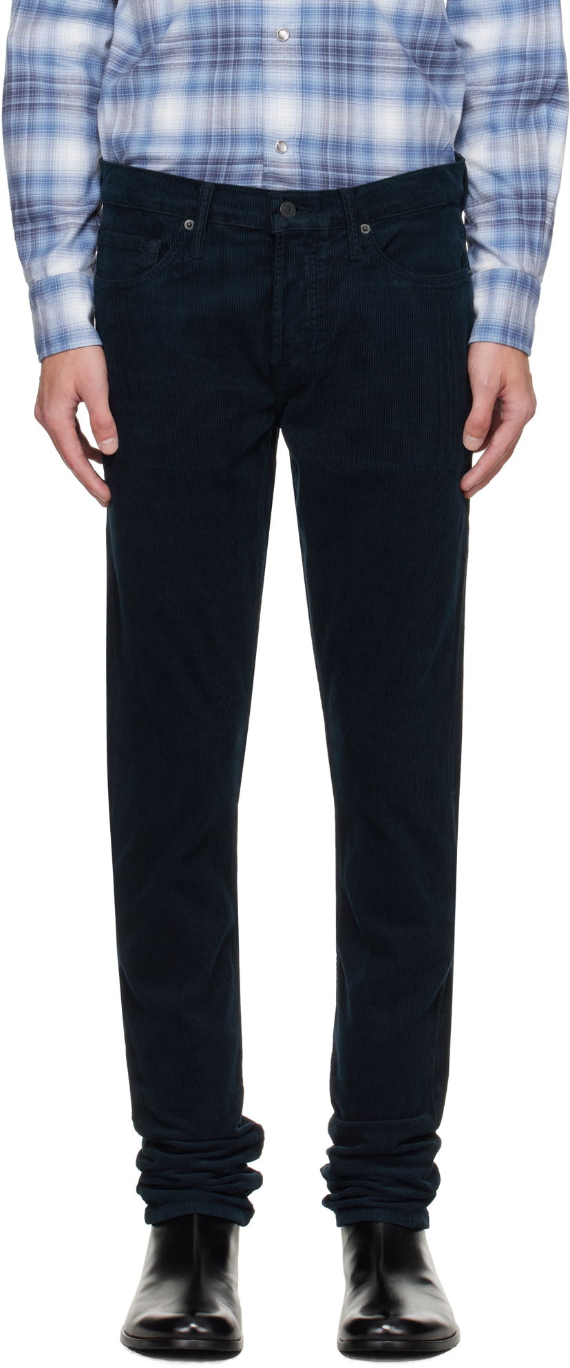 Hlače Tom Ford TOM FORD 12 Waves Corduroy Slim Fit Stretch Trousers Tamnoplava | DPS001-DMC081