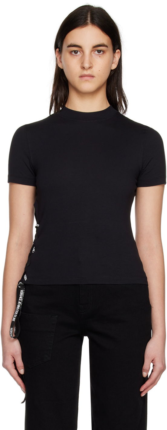 Majica kratkih rukava Versace Jeans Couture Lace-Up T-Shirt Crna | E74HAH615EJ0020