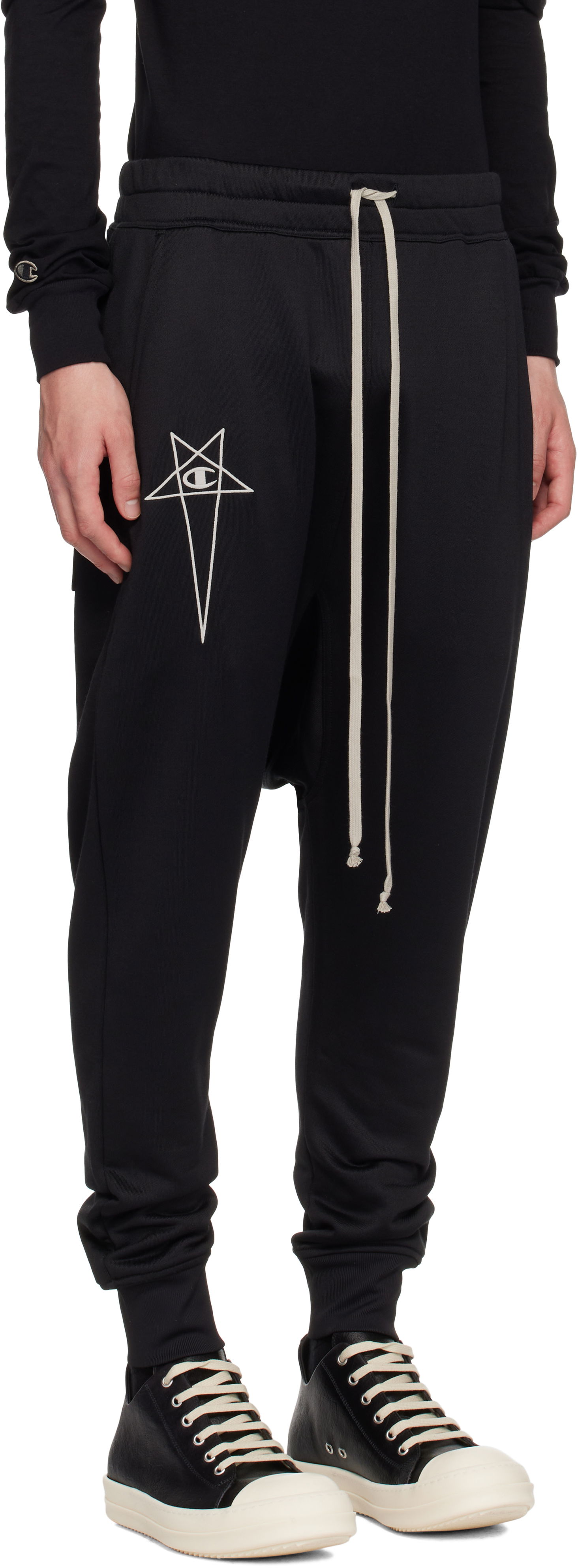 Trenirka Rick Owens Rick Owens Champion Edition Prisoner Drawstring Sweatpants Crna | CM01E1689 CHJS SHINY SWEAT JERSE, 1