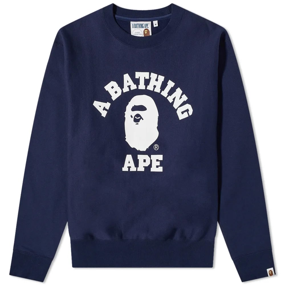 Dukserice BAPE A Bathing Ape College Relaxed Fit Crew Sweat Tamnoplava | 001SWI801011M-NVY, 0
