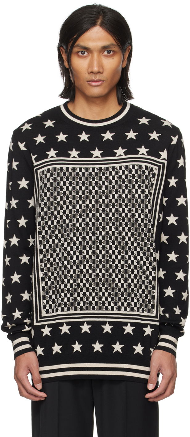 Džemper Balmain Mini Monogram Stars Sweater Crna | CH1KD000KF77