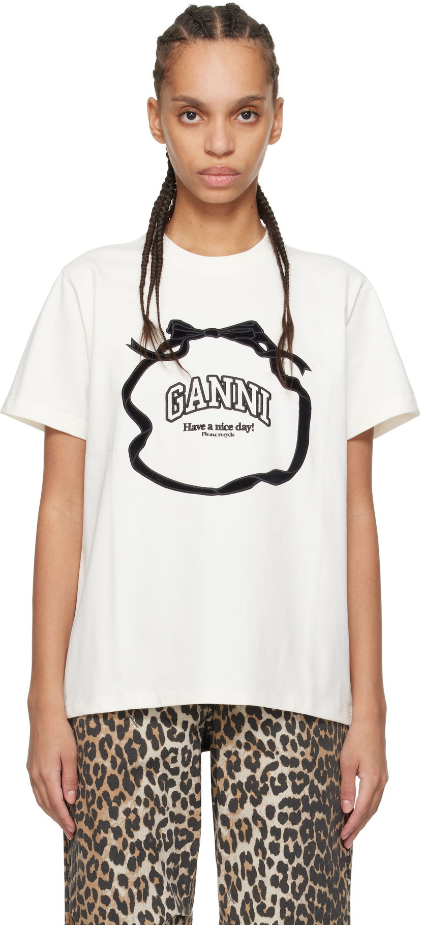 Majica kratkih rukava GANNI GANNI Heavy Cotton Bow Relaxed T-Shirt Bijela | T4110