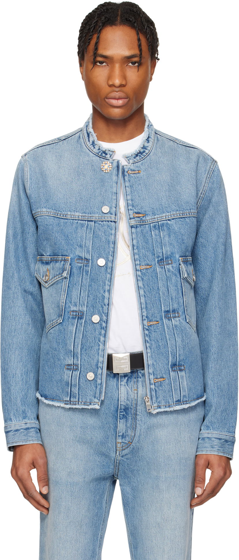 Jakna Givenchy Givenchy Reworked Biker Denim Jacket Plava | BM01BE5YCH415