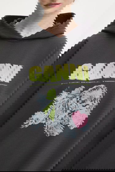Dukserice GANNI Isoli Oversized Hooded Sweatshirt with Dog Print Siva | T4360, 3