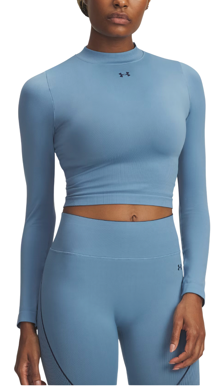 Crop top Under Armour Vanish Seamless Ribbed Mock Neck Long Sleeve Crop Top Plava | 6000645-418, 0