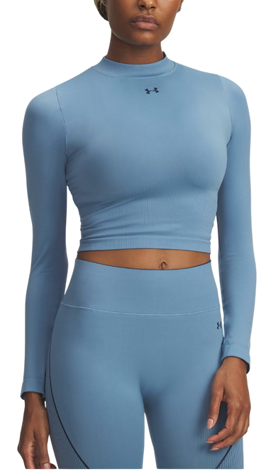 Crop top Under Armour Vanish Seamless Ribbed Mock Neck Long Sleeve Crop Top Plava | 6000645-418, 0