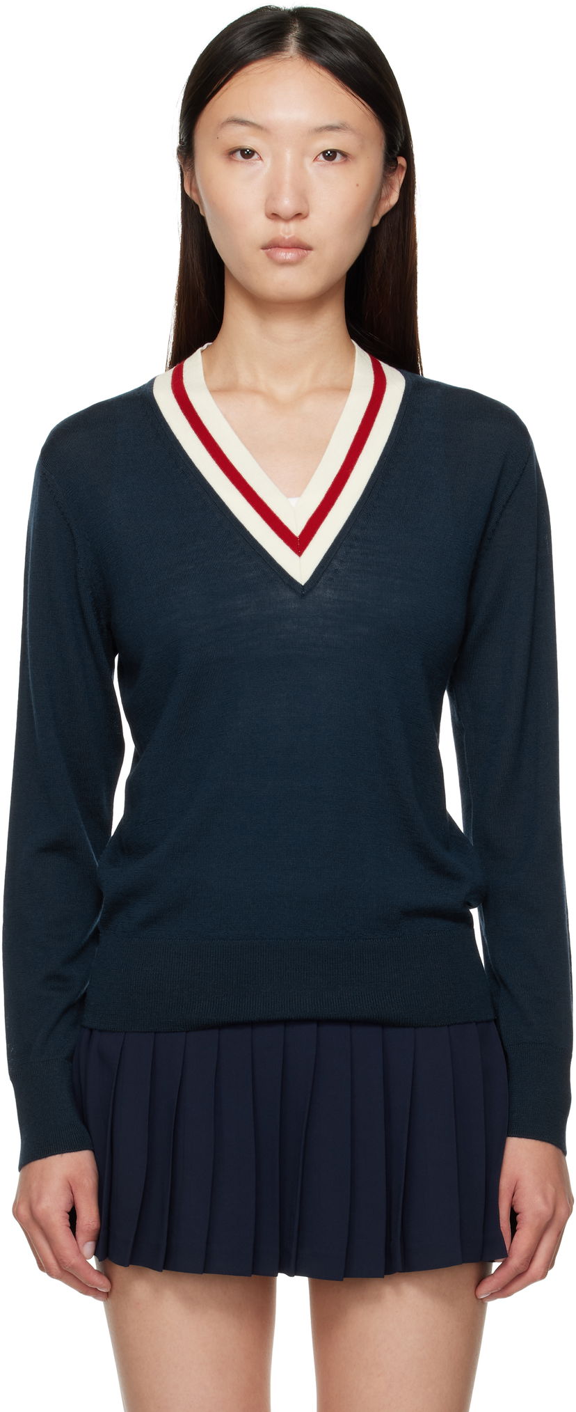 Džemper Sporty & Rich Sporty & Rich Minimalist V-Neck Sweater Tamnoplava | WS070602302BL117