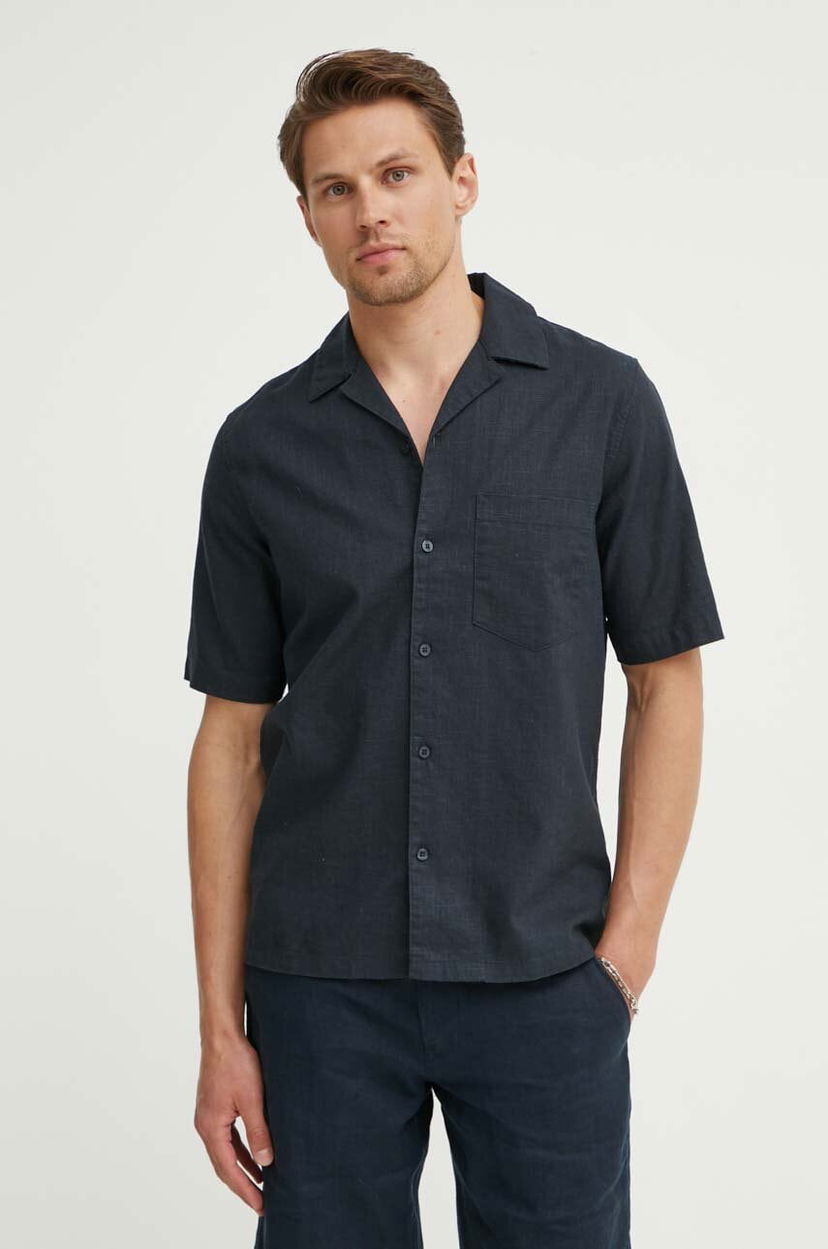 Košulja Samsoe Samsoe Samsoe Samsoe SAOSCAR Linen Blend Resort Shirt Tamnoplava | M24200074
