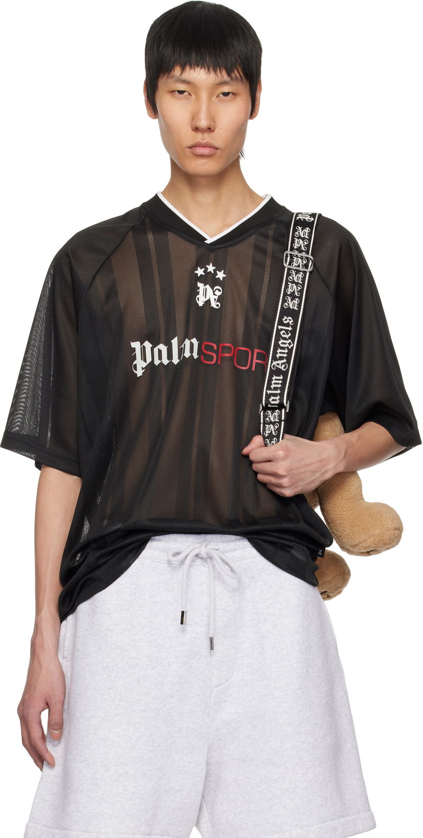 Dres Palm Angels Palm Angels 'Palm Sport' Mesh T-Shirt Crna | PMAA104S25FAB0011003