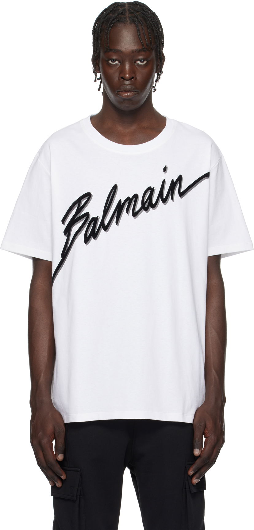 Majica kratkih rukava Balmain Flocked Logo T-Shirt Bijela | EH1EG010BC86