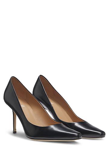 Tenisice i cipele BOSS Polished Leather Pointed-Toe Pumps Crna | 50548509