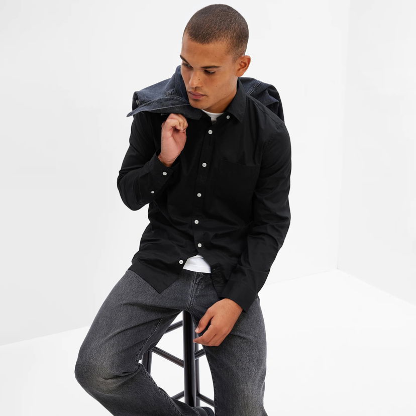 Košulja GAP Longsleeve Slim-Fit Stretch Poplin Shirt Black 4 Crna | 488479-04