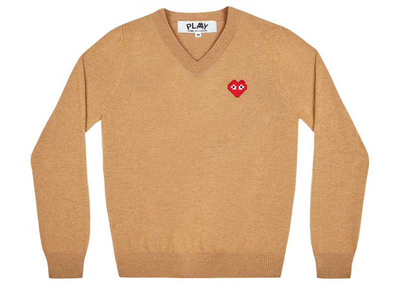 Džemper Comme des Garçons Play x Invader V-Neck Sweater Bež | AZ-N082-051