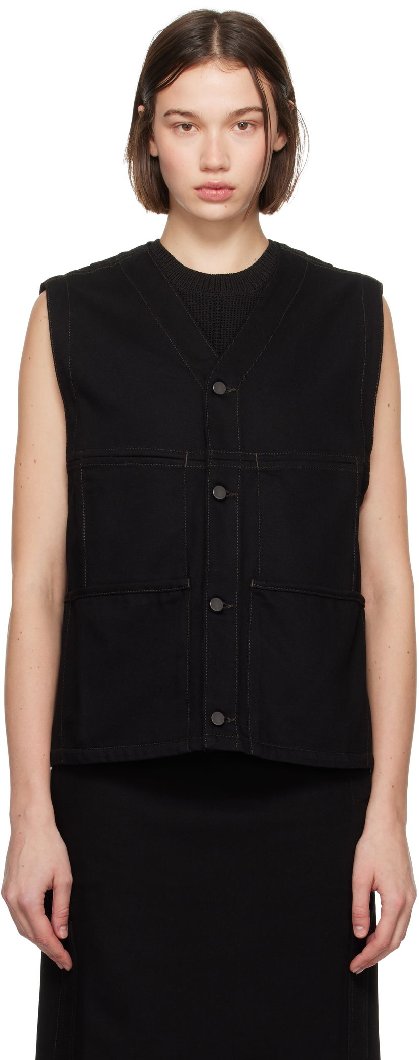 Prsluk LEMAIRE Lemaire Y-Neck Denim Vest Crna | OW1109 LD1004