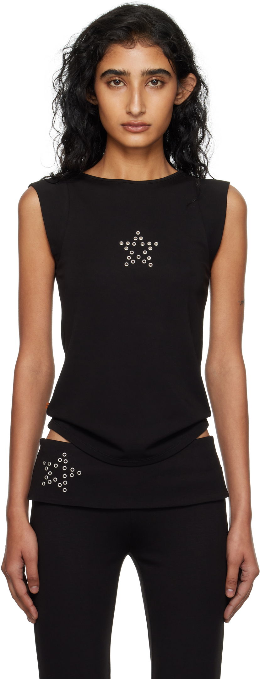 Majica bez rukava Miaou Miaou Lucia Eyelet Tank Top Crna | 7197HJBSSB