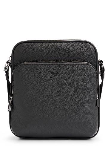 Torba za rame BOSS Reporter bag in Italian leather with embossed logo Crna | 50529288