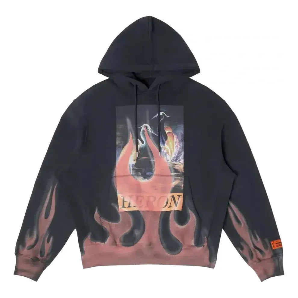 Dukserice HERON PRESTON Heron Preston Times Flames Graphic Print Hoodie Crna | HMBB024S23JER0071025, 0