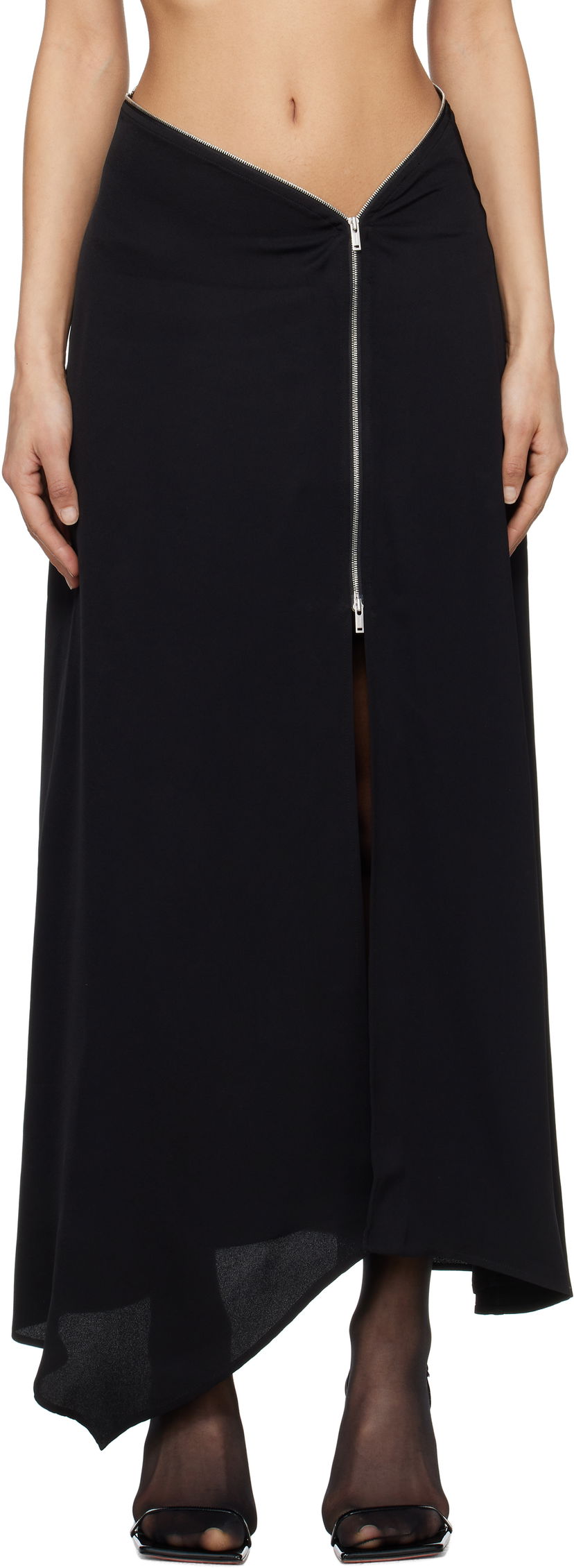 Suknja Nanushka Nanushka Zella Maxi Asymmetrical Zip Skirt Crna | NW25RSSK19299