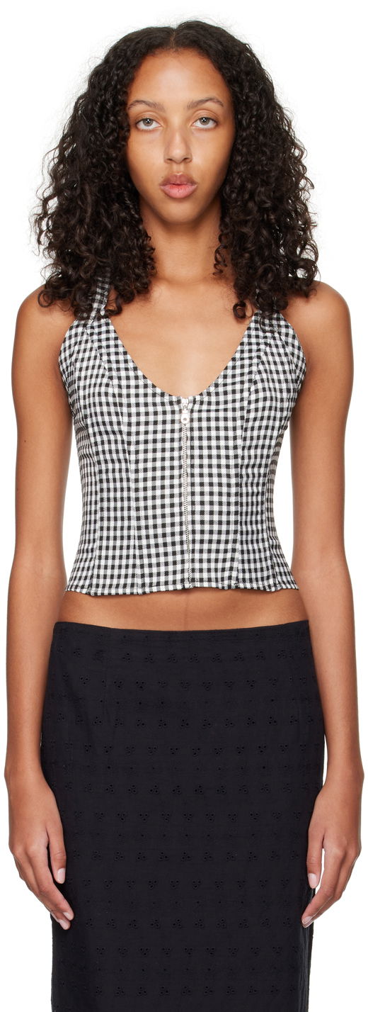 Majica bez rukava Miaou Miaou Work Capsule Valda Gingham Corset Top Crna | 7056GINOND