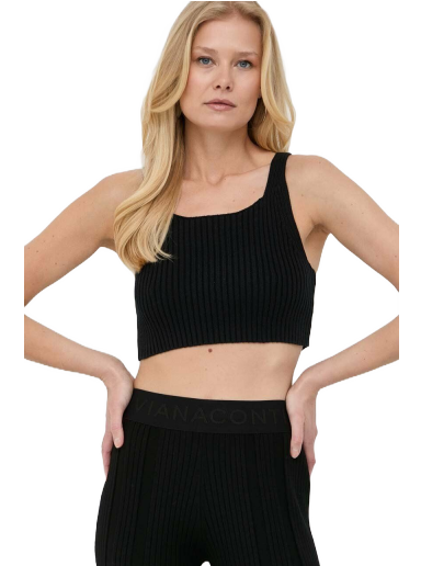 Majica bez rukava BOSS Organic-Cotton Knitted Top Crna | 50496624