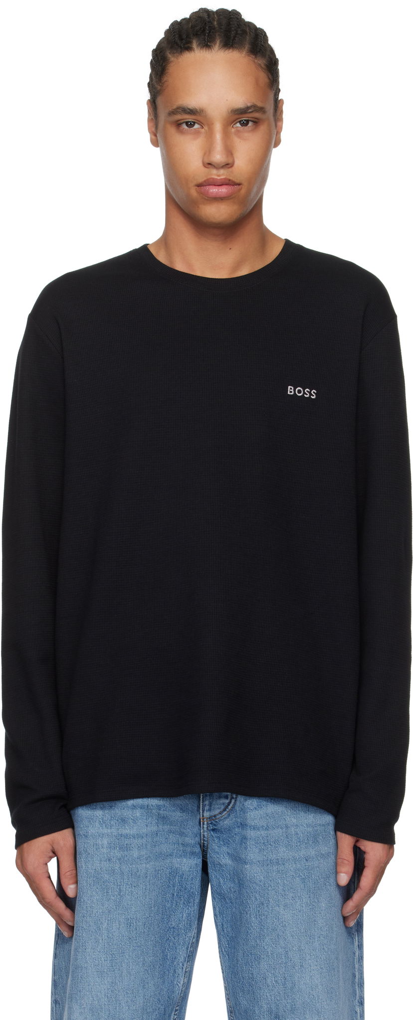 Džemper BOSS BOSS Waffle-Structured T-Shirt Crna | 50535870