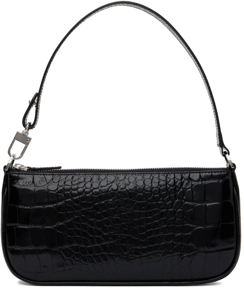Ručna torbica BY FAR Croc Embossed Leather Shoulder Bag Crna | 19PFRCLSBLDMED