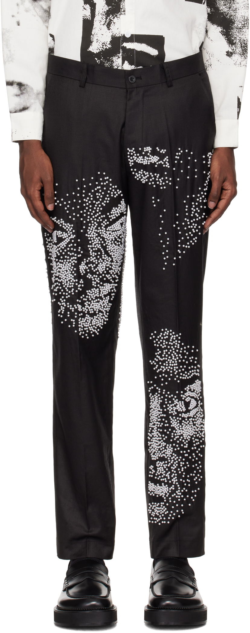 Hlače KidSuper Beaded Faces Suit Trousers Crna | AW24-SUB-04
