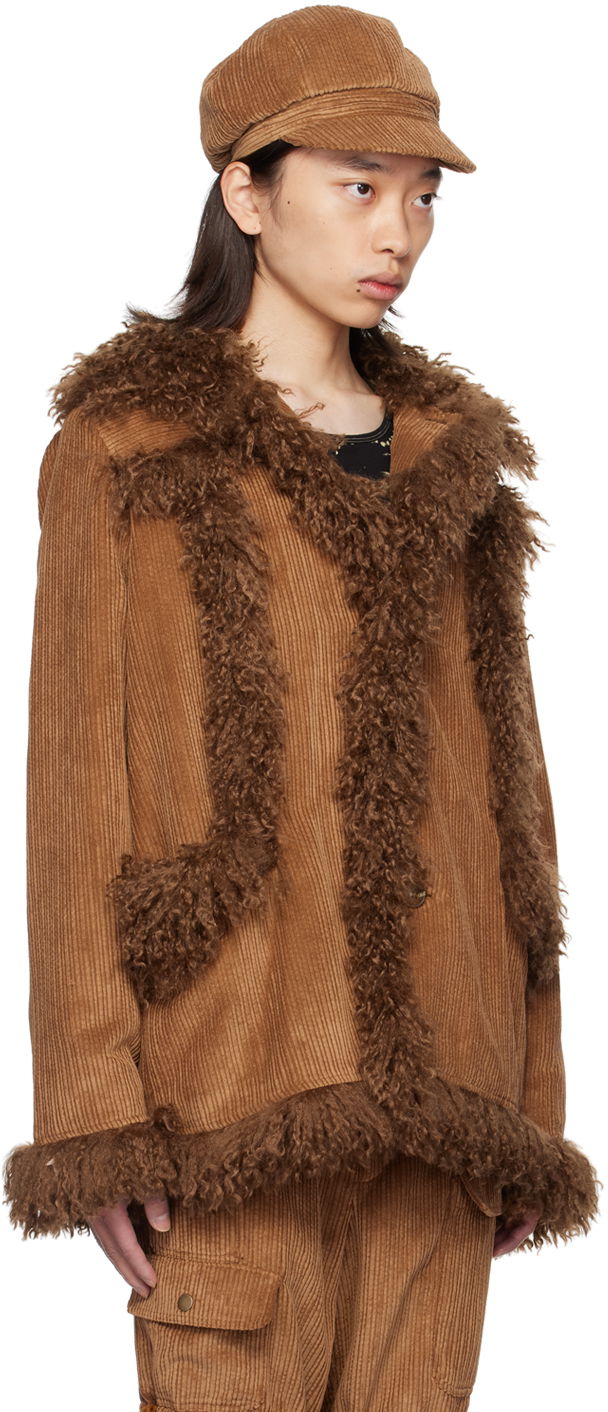 Jakna Anna Sui Anna Sui Faux-Fur Trimmed Corduroy Coat Smeđa | M624V30, 1