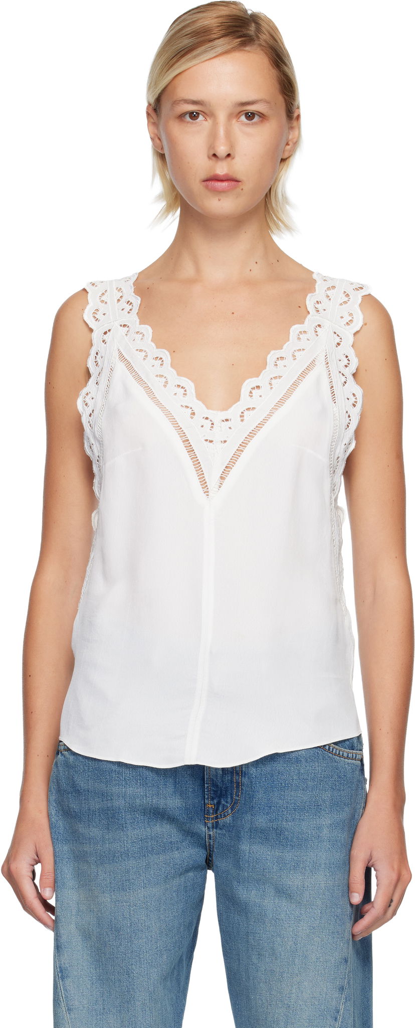 Majica bez rukava ISABEL MARANT Fradela Lace-Trim Tank Top Bijela | HT0663FA-C3J11I