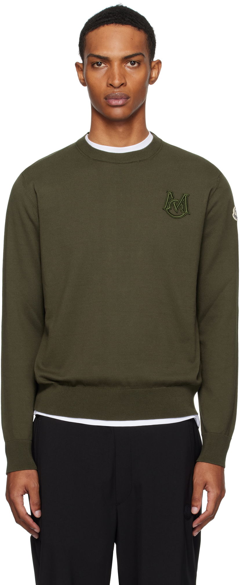Džemper Moncler Moncler Embroidered Monogram Cotton Sweater Zelena | K20919C00013M1113