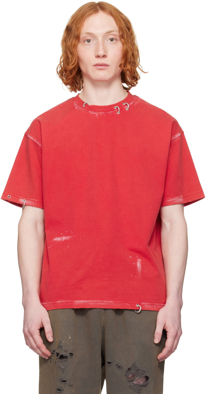Majica kratkih rukava We11done We11done Pierced T-Shirt Crvena | WD-TT0-25-770-U-RD