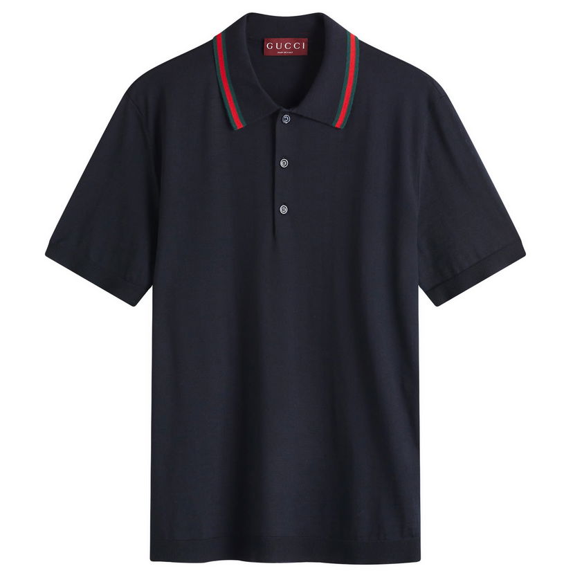 Polo majica Gucci Gucci Men's Fine Gauge Wool Polo Shirt, Large Tamnoplava | 819225-XKEJV-4060