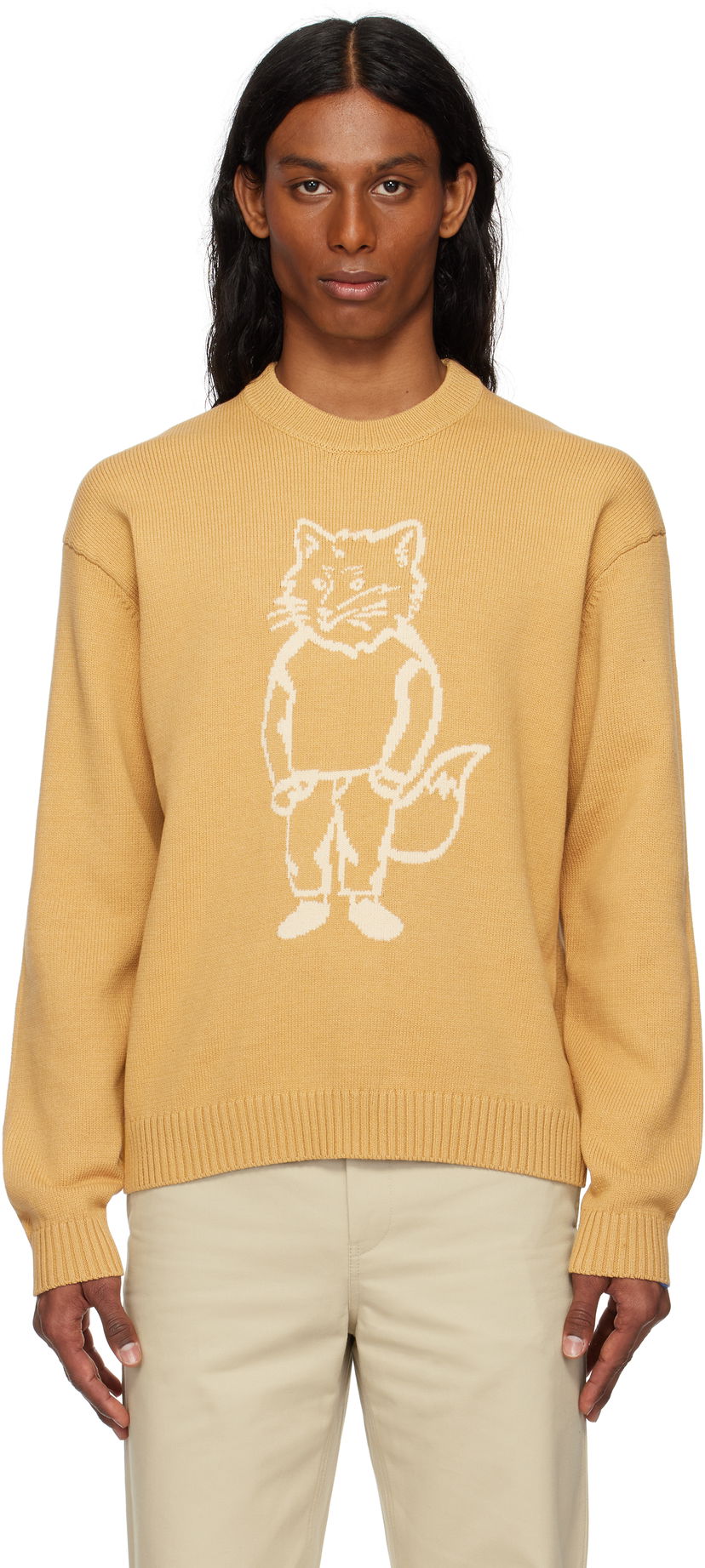 Džemper MAISON KITSUNÉ Maison Kitsuné Dressed Fox Intarsia Sweater Žuta | OM00802KT1030