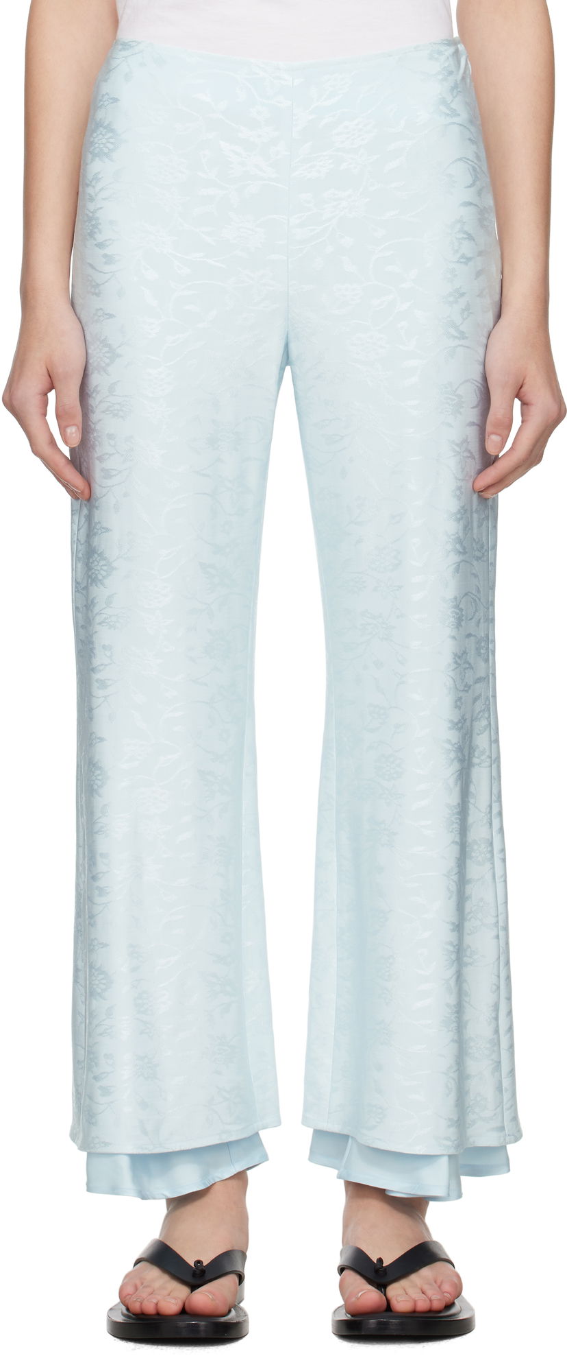 Hlače Jil Sander Jil Sander Fluid Viscose Flower Jacquard Trousers Plava | J03KA0308_J20297