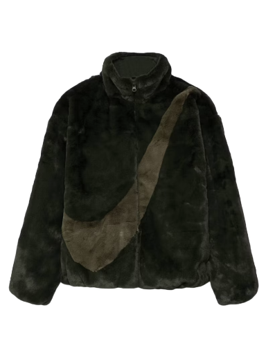 Jakna Nike Faux Fur Oversized Swoosh Logo Jacket Crna | DO3791-335
