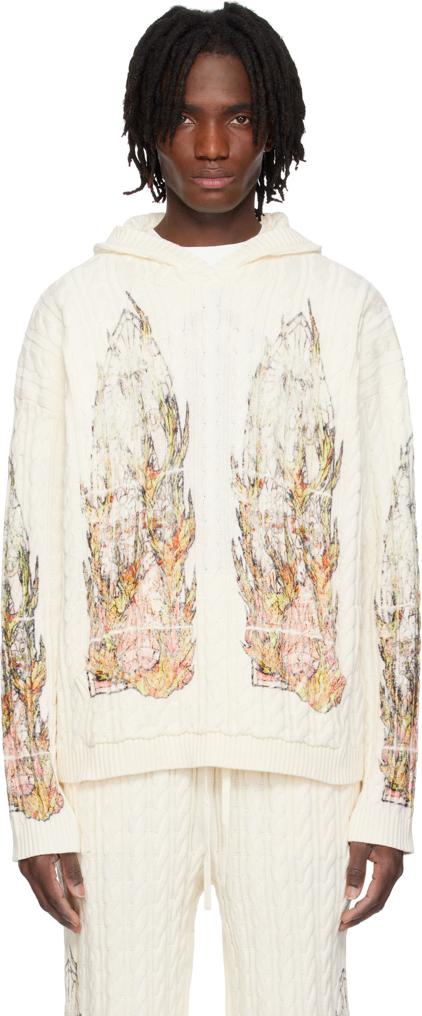 Džemper Who Decides War Who Decides War Flame Glass Cable Knit Hoodie Bijela | 1110200019SS25