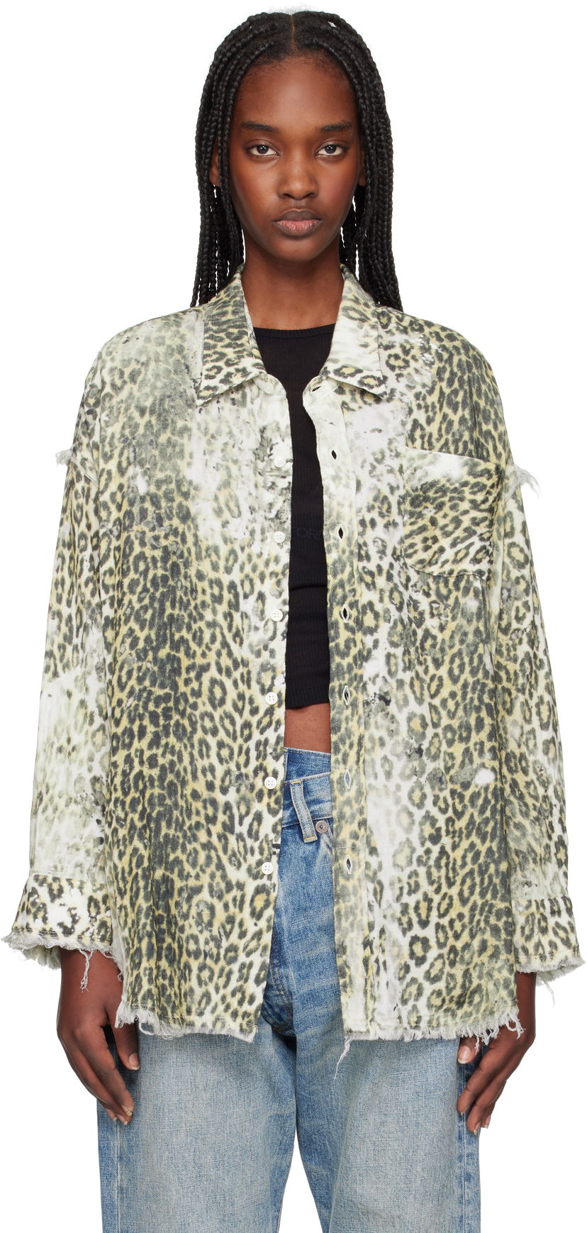 Košulja R13 R13 Shredded Leopard Print Shirt Bež | R13WR075-R469B