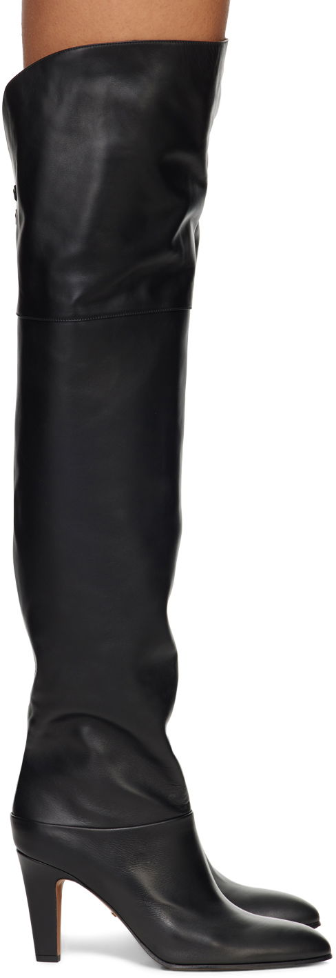 Čarape CHLOÉ Chloé Eve Thigh-High Leather Boots Crna | CHC24A03PMF