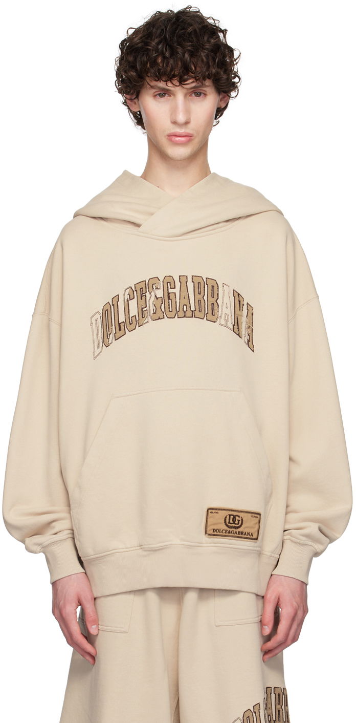 Dukserice Dolce & Gabbana Embroidered Logo Hoodie Bež | G9AKPZG7NQI