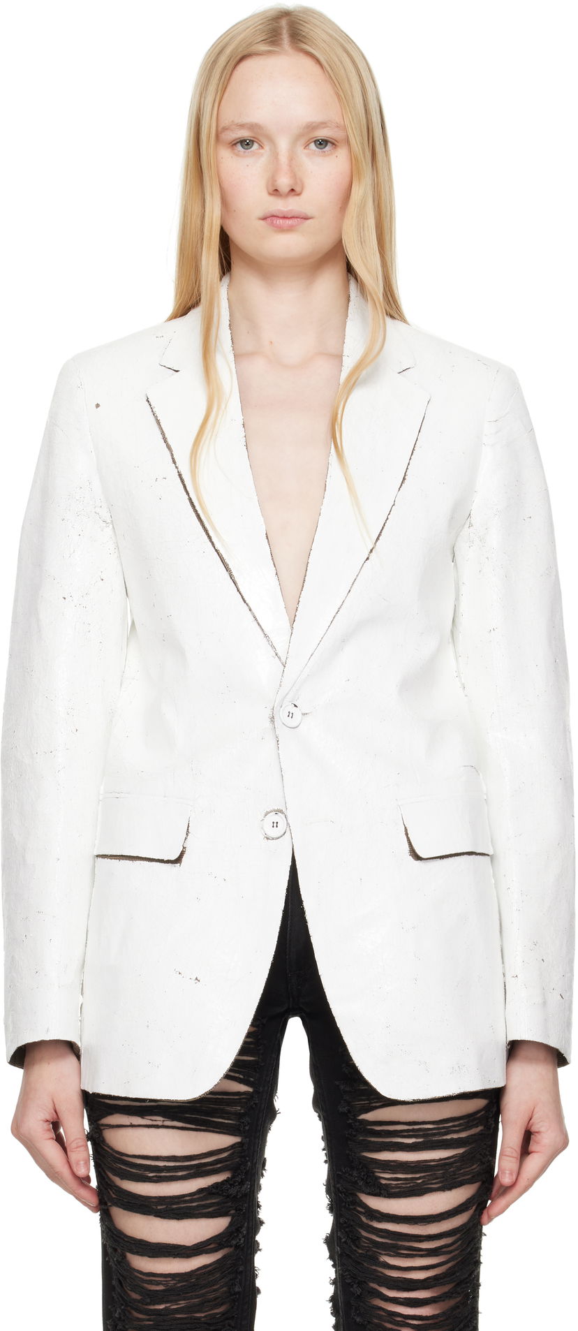 Jakna Maison Margiela MM6 Maison Margiela Hand-Coated Blazer Bijela | S62BN0110 M35437