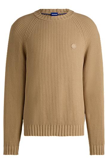 Džemper BOSS HUGO Ribbed Cotton Sweater with Logo Badge Bež | 50518744