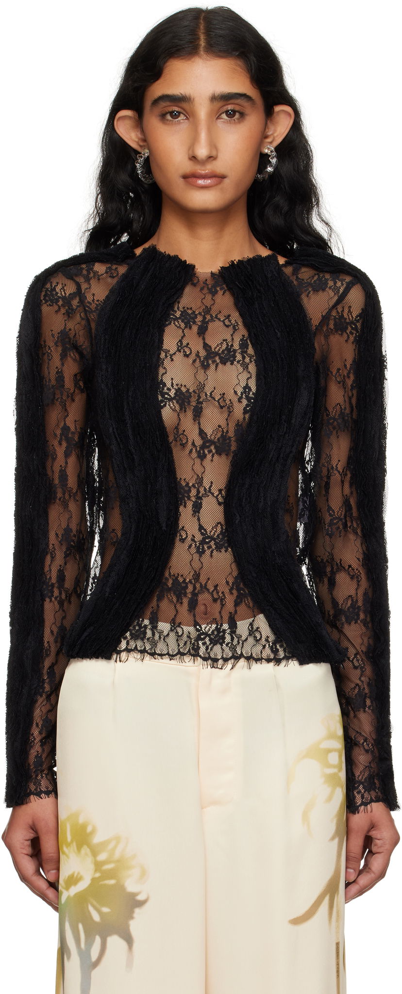 Majice i majice bez rukava Collina Strada Collina Strada Wavy Lace Top Crna | XX3303