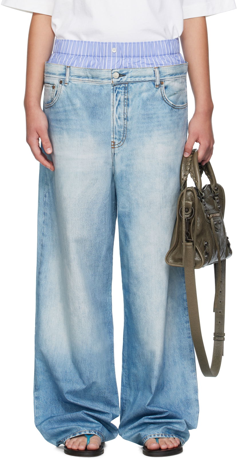 Hlače Acne Studios Acne Studios Printed Wide-Leg Trousers Plava | AK0918-