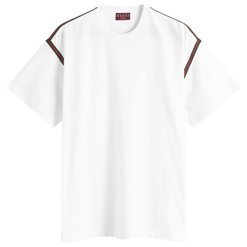 Majica kratkih rukava Gucci Men's Cotton T-Shirt with Tape Detail, Size Large Bijela | 814958-XJG3D-9692