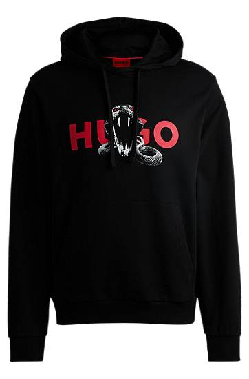 Dukserice BOSS HUGO Cotton-Terry Hoodie with Snake Graphic Crna | 50530580
