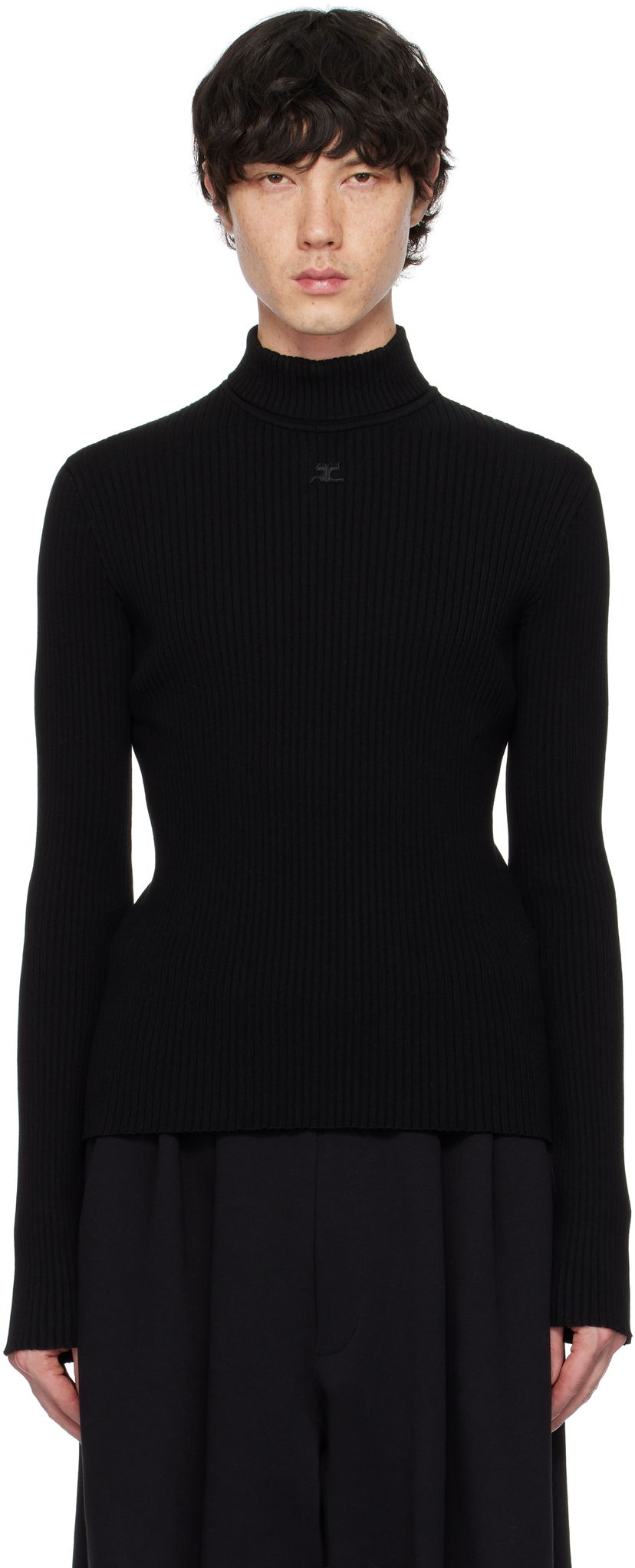 Džemper Courrèges Courrèges Reedition Rib Knit Mockneck Sweater Crna | PERMPU008FI0001