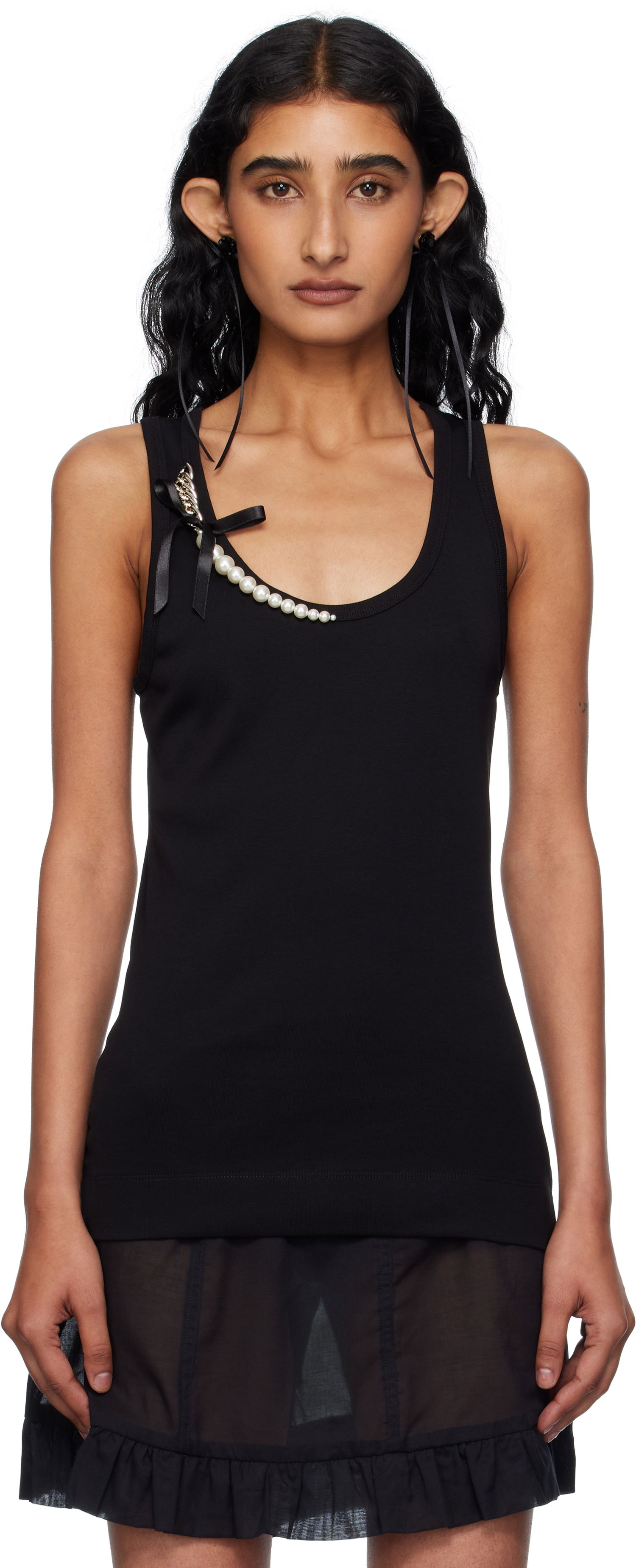 Majica bez rukava Simone Rocha Simone Rocha Pearl Chain Tank Top Crna | 5375B 0553, 0