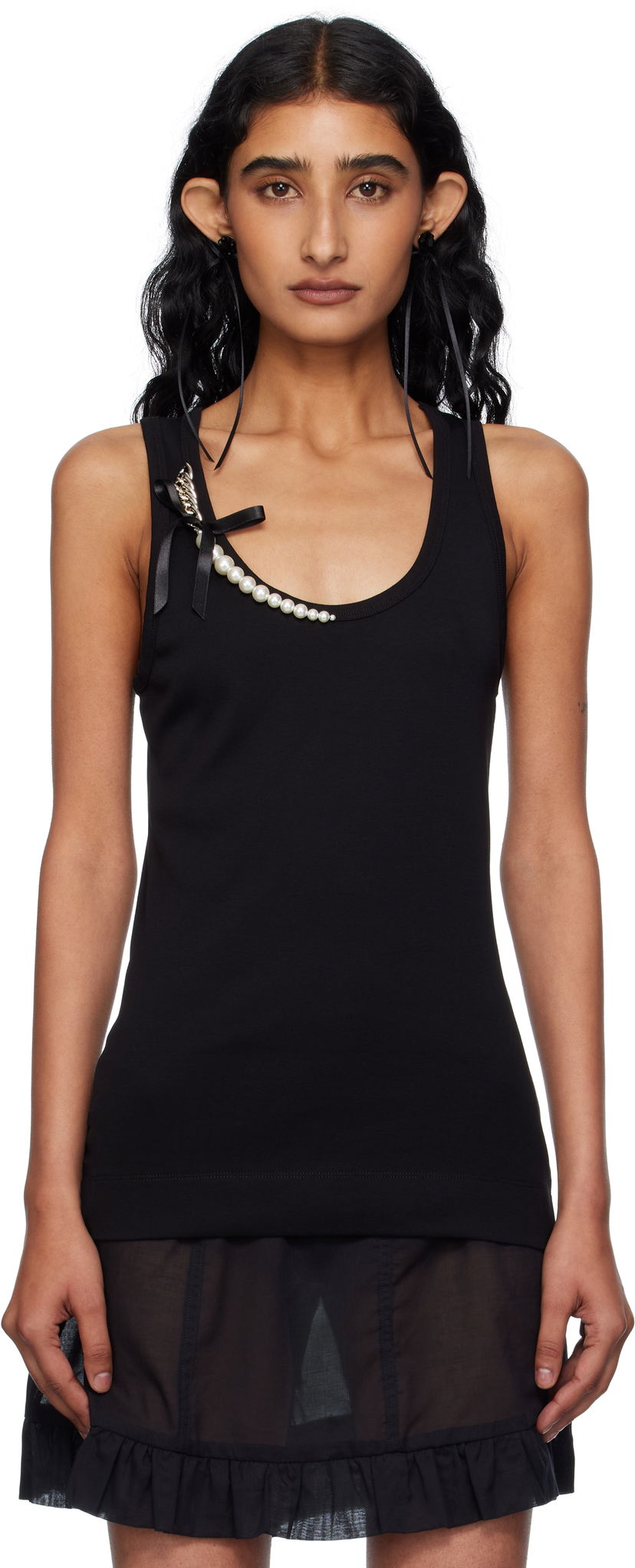 Majica bez rukava Simone Rocha Simone Rocha Pearl Chain Tank Top Crna | 5375B 0553