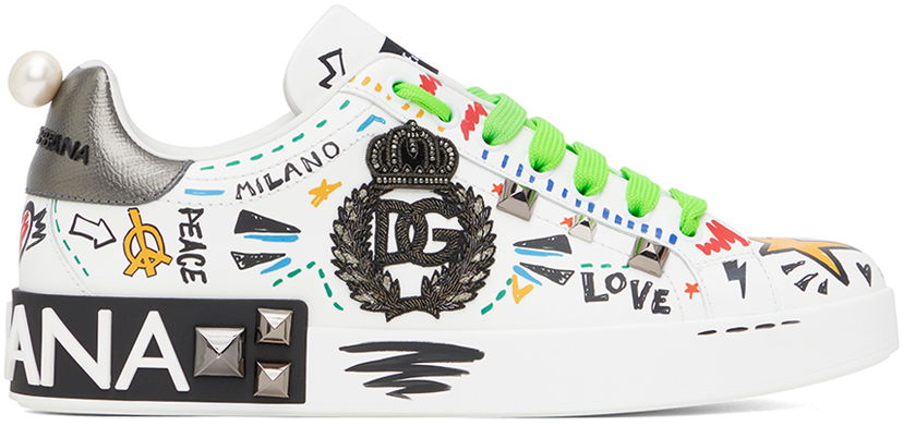 Tenisice i cipele Dolce & Gabbana White Embroidery & Studs Portofino Višebojno | CS1772AH502